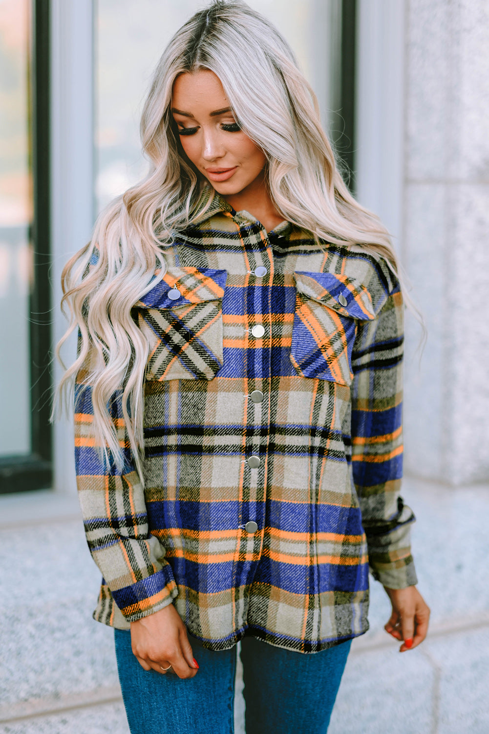 Plaid Button Front Pocket Shirt Shacket