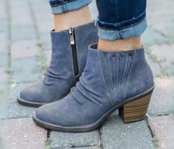 Thick Heel Zip Up Ankle Boots