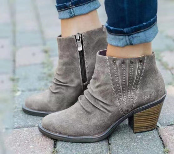 Thick Heel Zip Up Ankle Boots