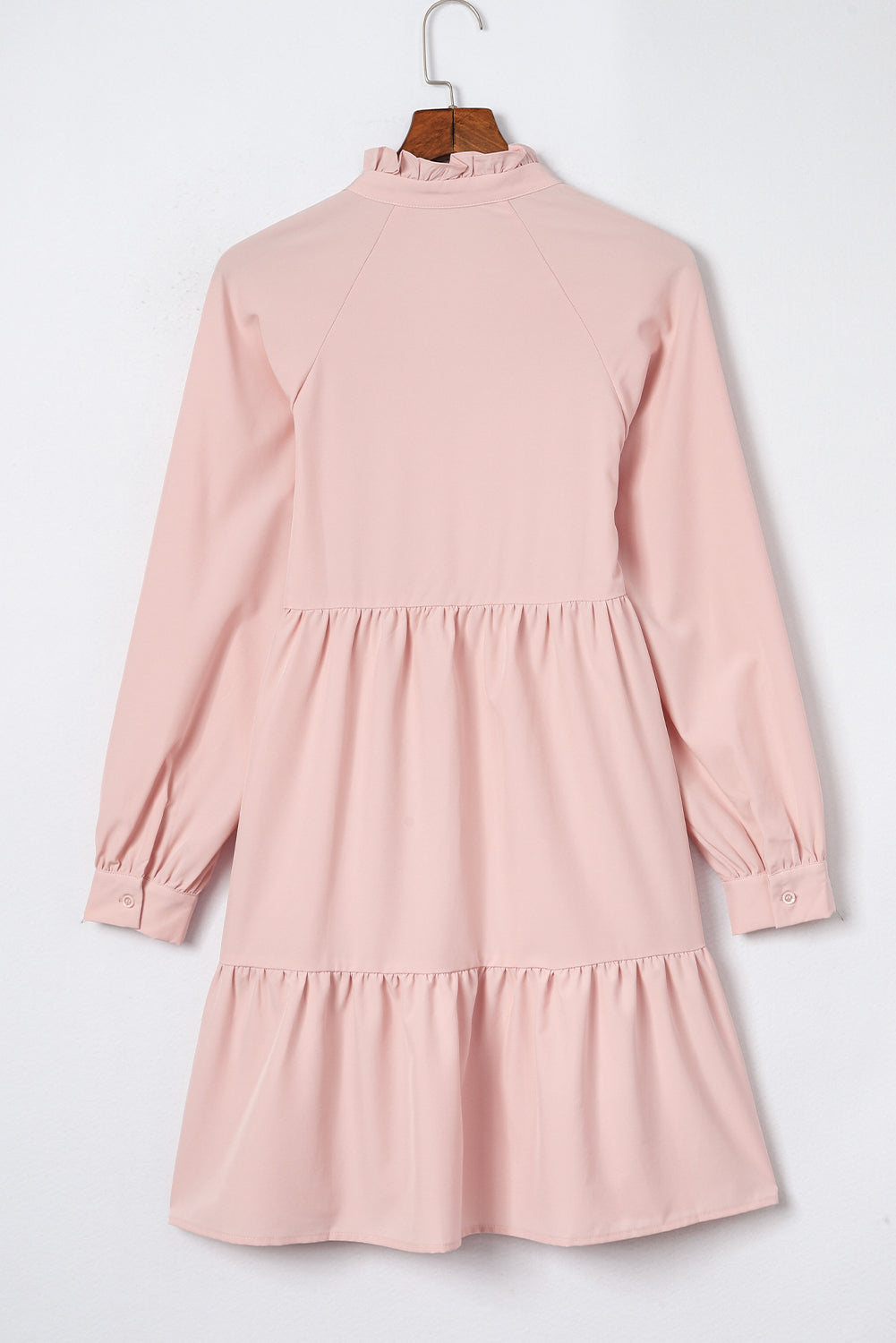 Pink Elegant Stand V Neck Short Frill Dress