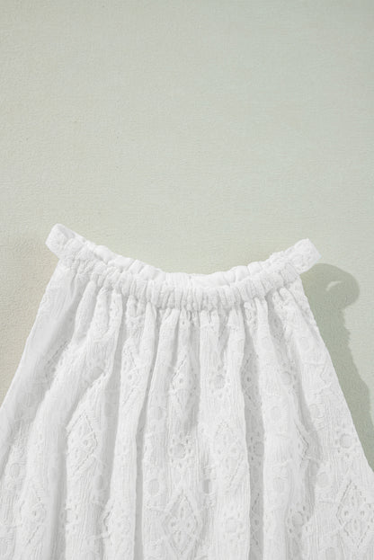 White Lace Sleeveless Knot Hollow Out Back Tied Waist Mini Dress