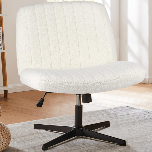 Beige Teddy Wide Armless Swivel Home Office Chair