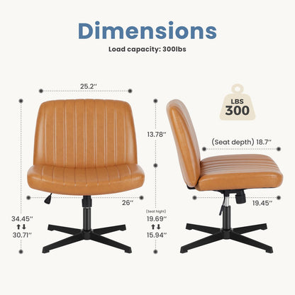Brown Leather Wide Armless Swivel Home Office Chair