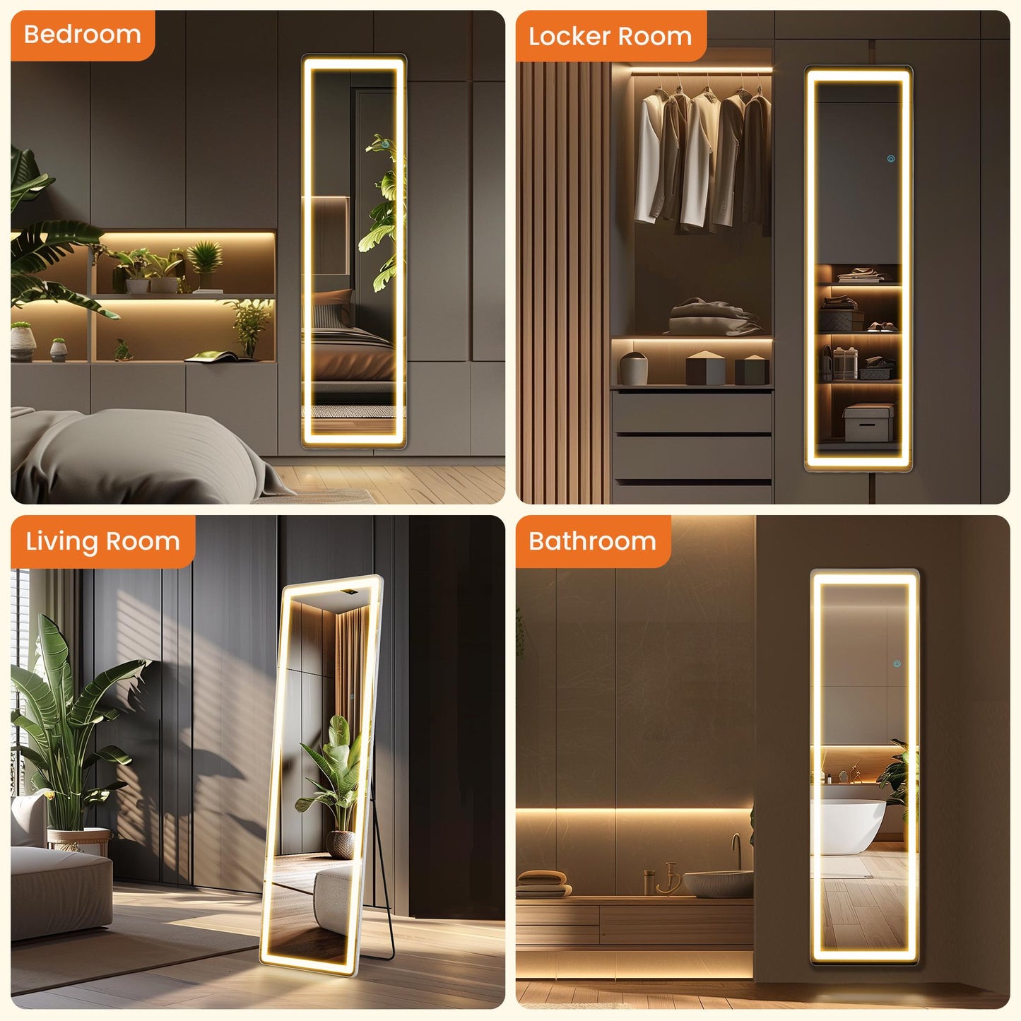64"x21" Rectangular Full Length Mirror w/ LED Lights