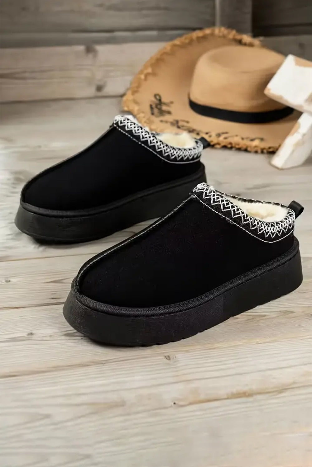 Black Suede Platform Snow Boots