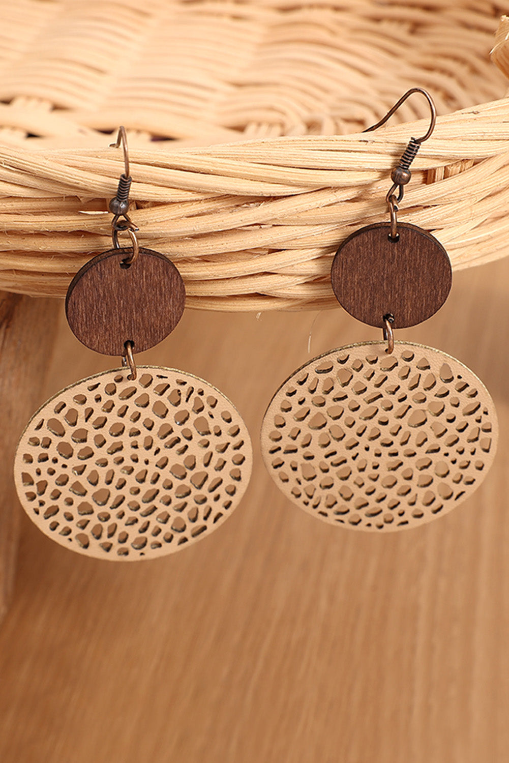 Black Hollow Out Bohemian Wooden Pendant Drop Earrings