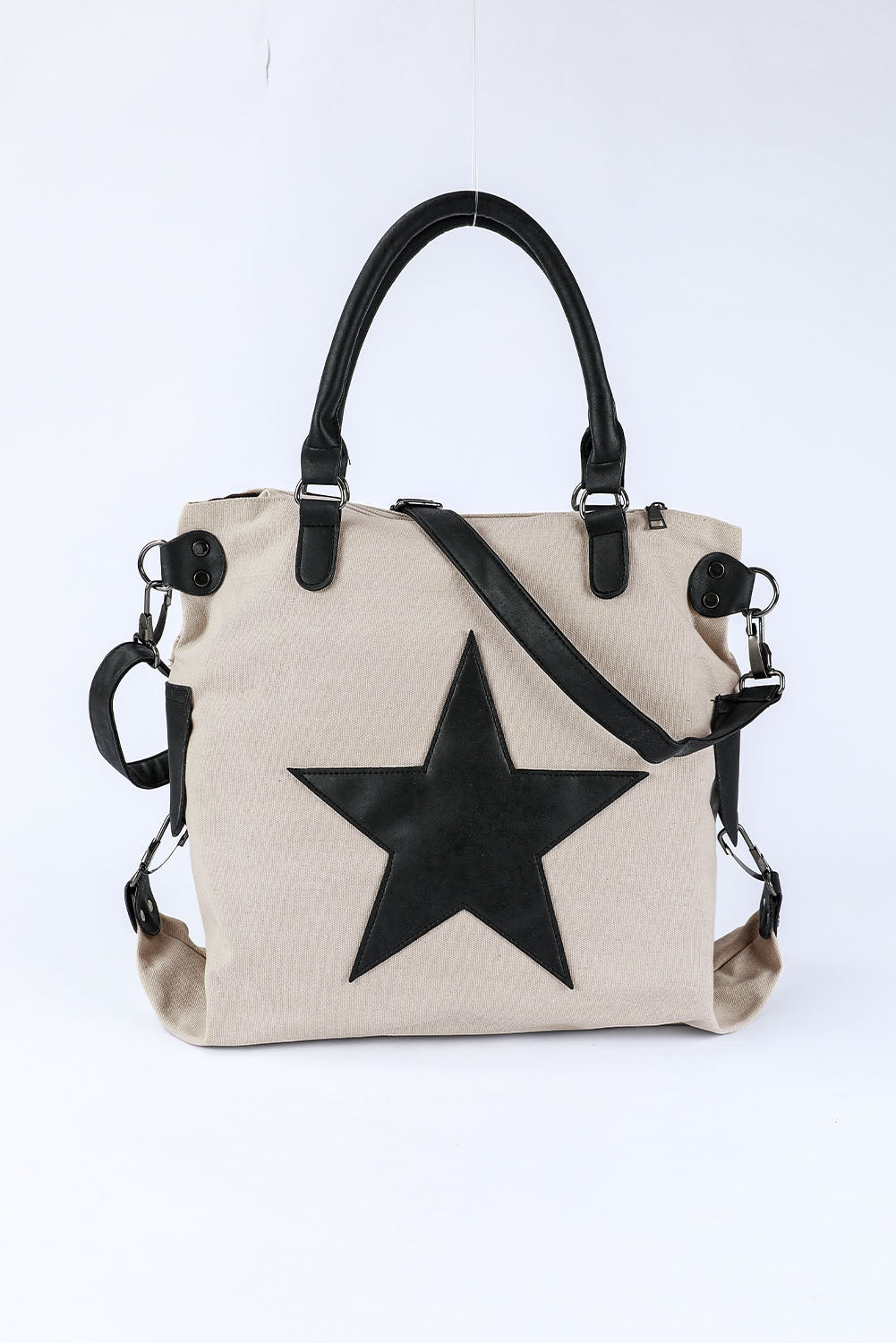 Bolsa tote de lona con estrella de cinco puntas casual beige