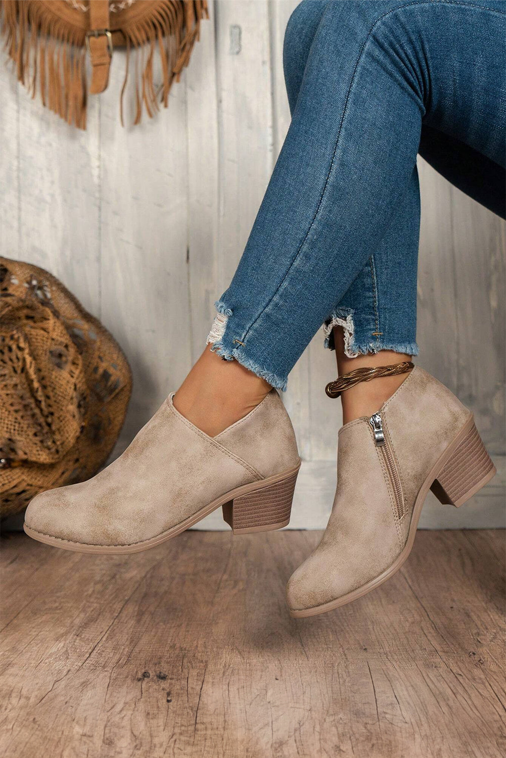 Taupe Tulip Opening Suede Ankle Boots