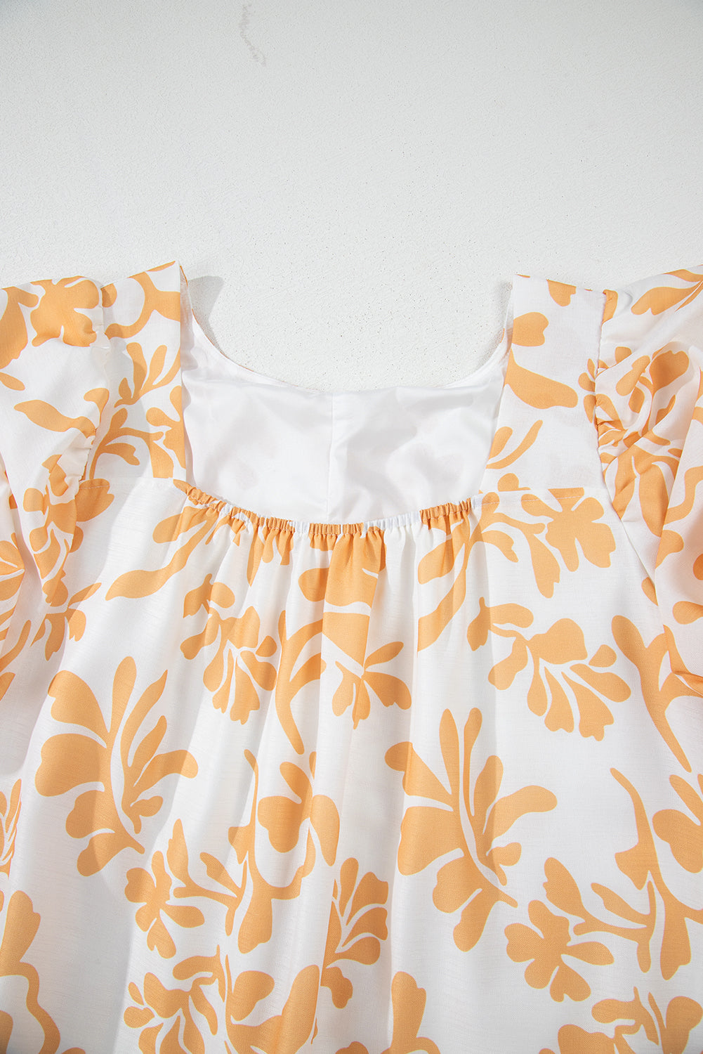 Apricot Floral Print Puff Short Sleeve Plus Size Maxi Dress