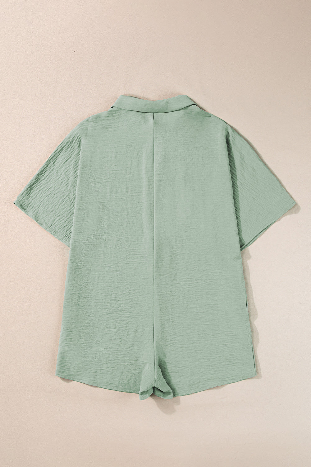 Apricot Plain Half Button Collared Pocket Loose Romper