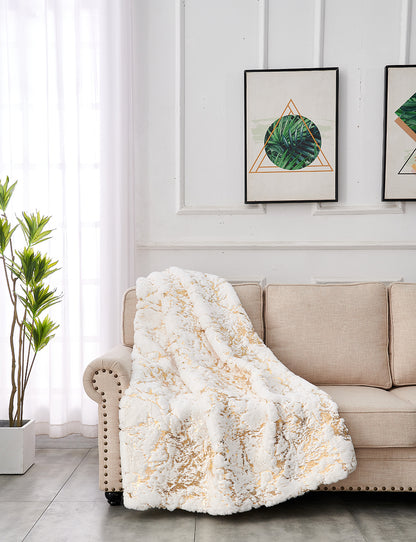 White Luxury Chinchilla Faux Fur Gilded Throw Blanket