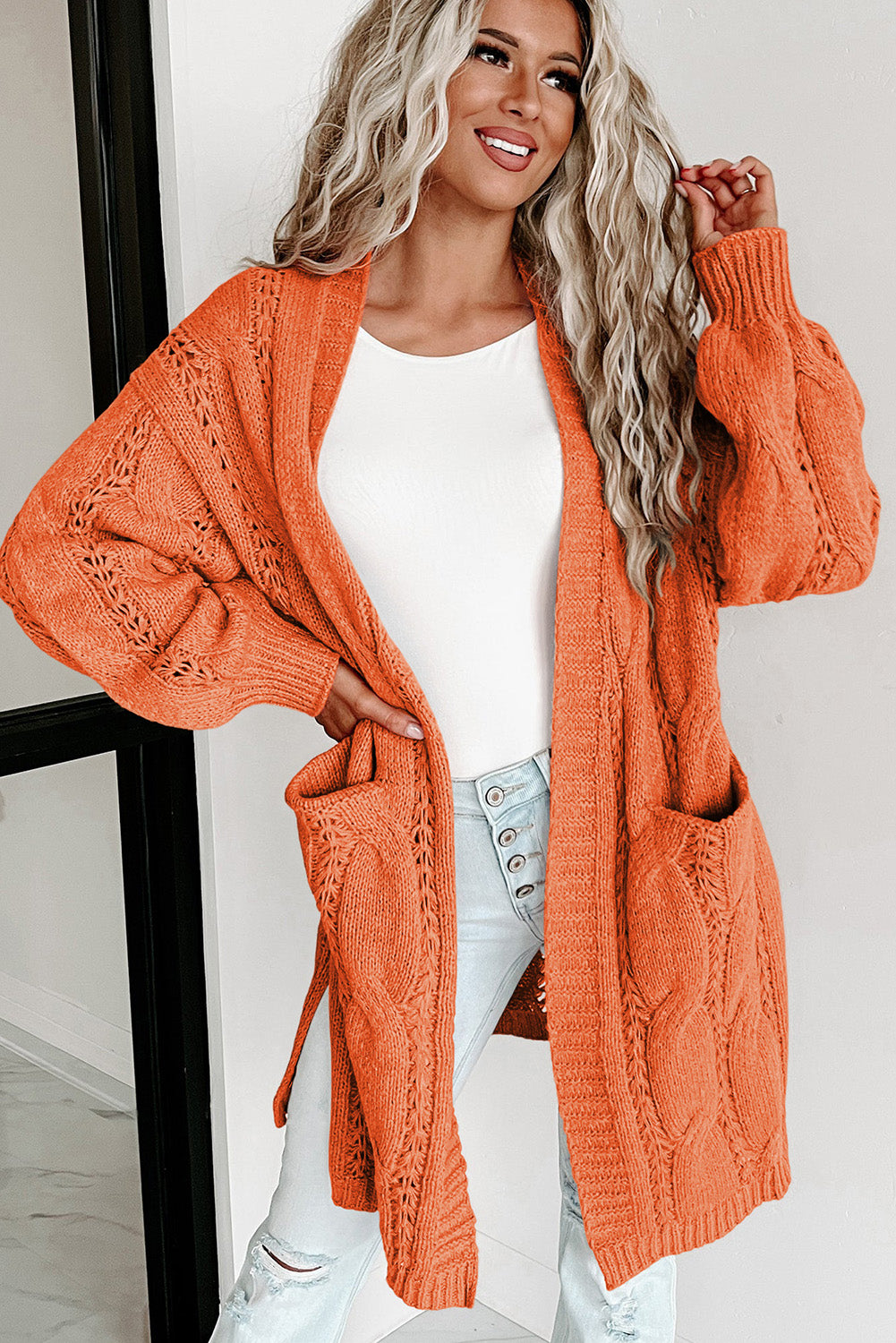 Hollow Knit Side Slits Cardigan