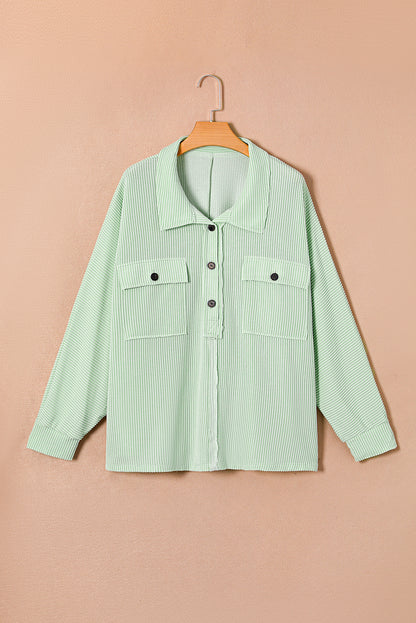 Top henley de manga larga con bolsillos de canalé y talla grande verde