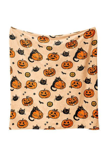 Russet Orange Halloween Pumpkin Print Fleece Blanket