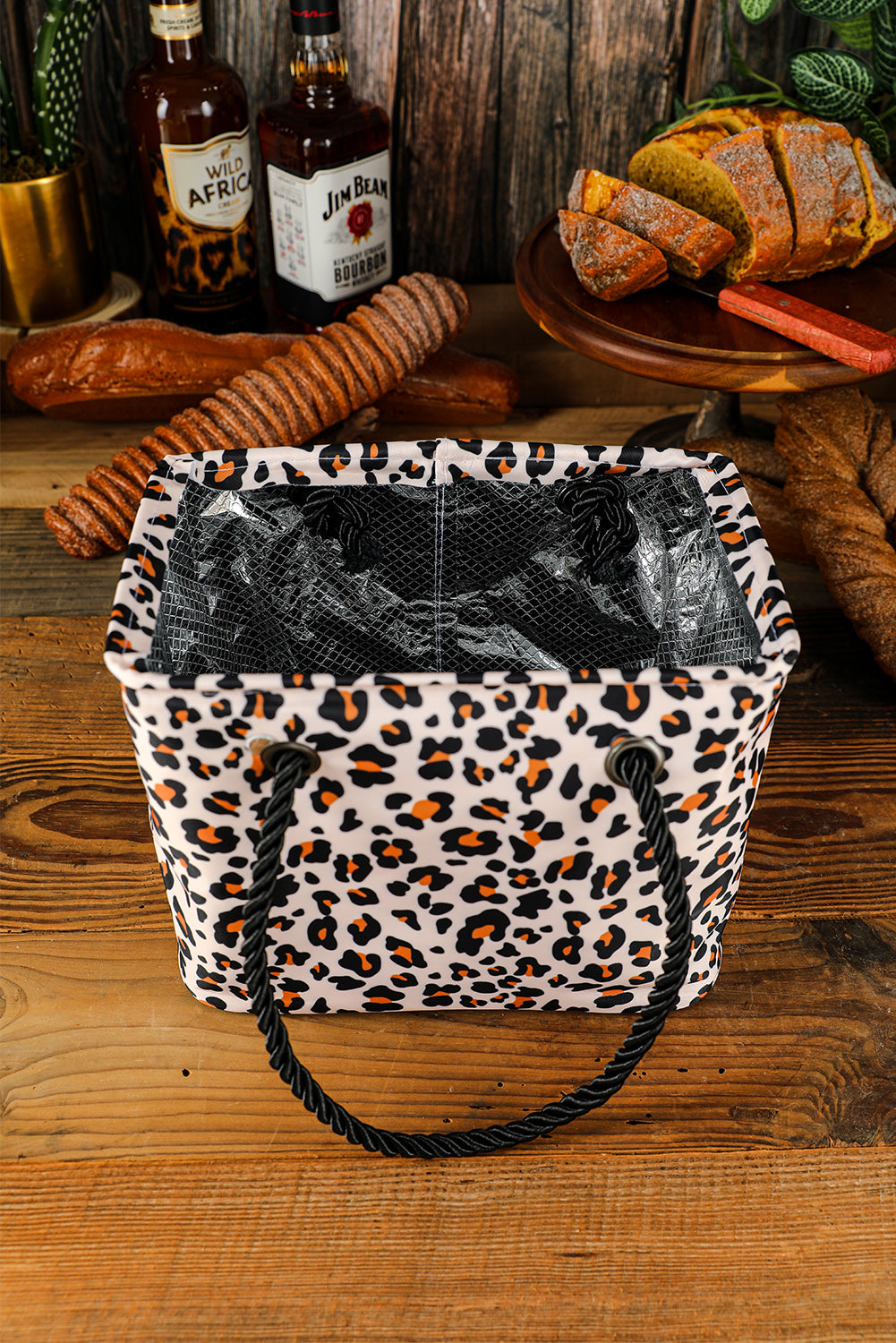 Neceser de lona impermeable con estampado de leopardo