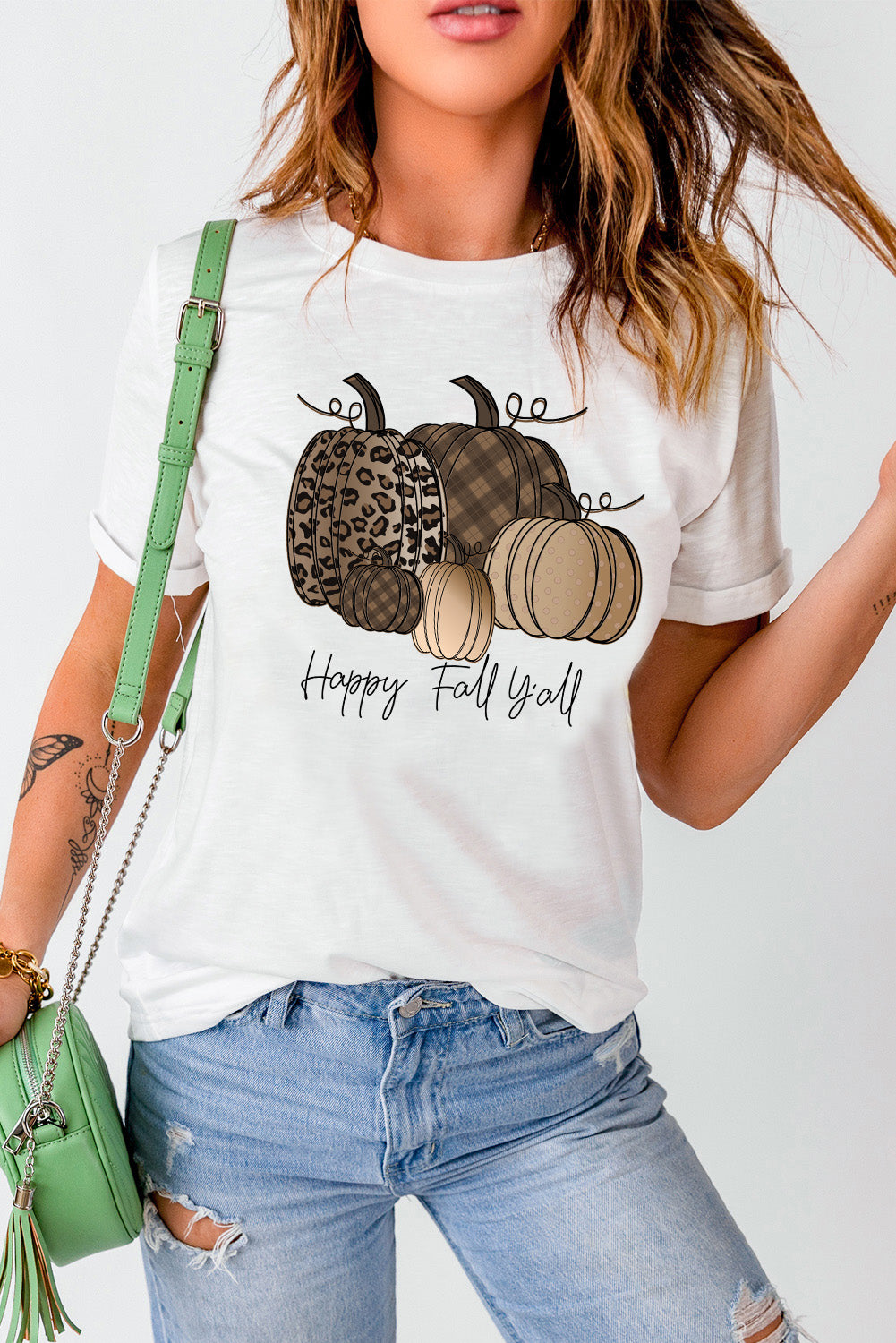 White Casual Happy Fall Pumpkin Print Graphic Tee