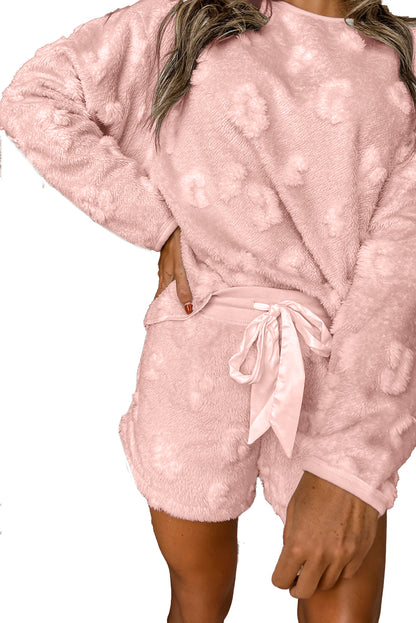 Cheetah Fleece Loose Two Piece Pajama Set