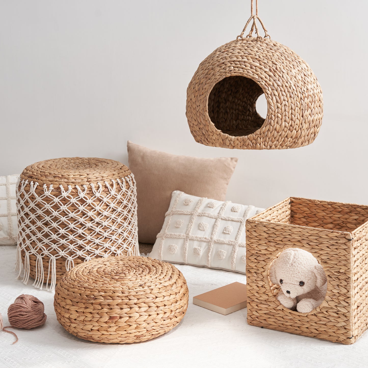 Woven Wicker Square Cat Bed Cave