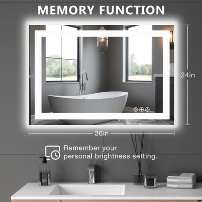 24"x36" Anti-fog LED Bathroom Mirror w/ Dual Light Source & Three Lighting Modes