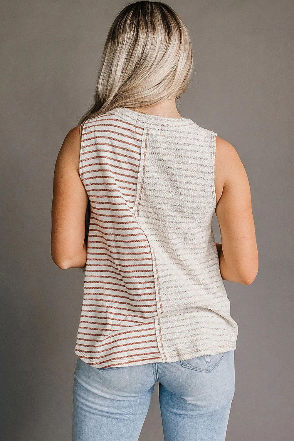 Brown Colorblock Striped Center Seamed Tank Top