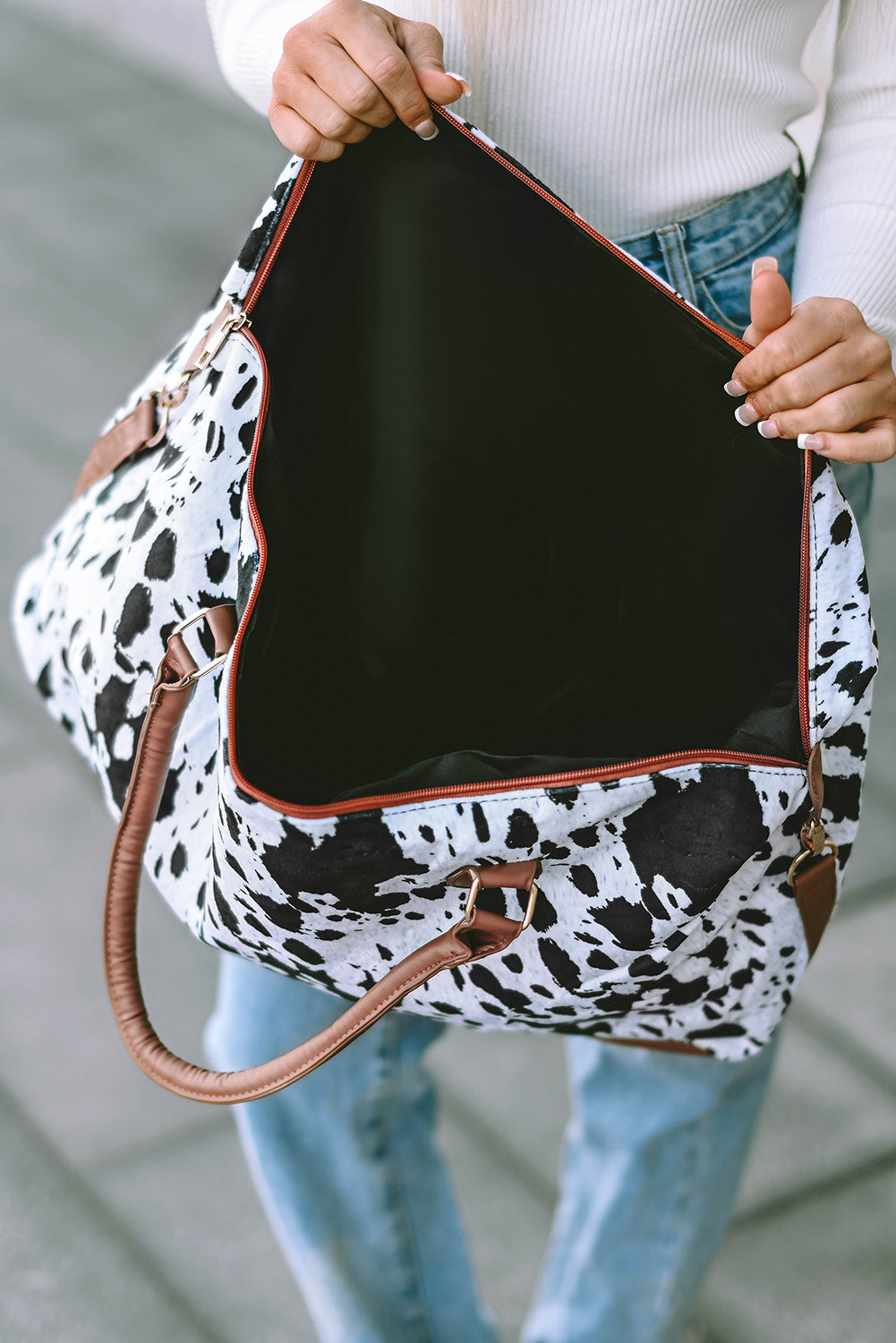 Bolso Tote De Piel Con Estampado De Lunares De Animales Blanco