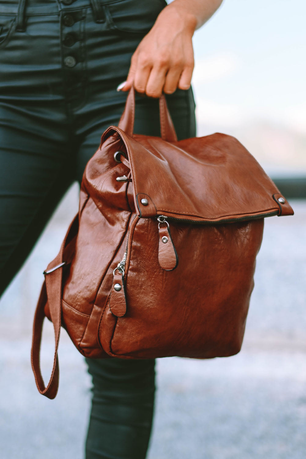 Mochila de gran capacidad de cuero PU retro marrón