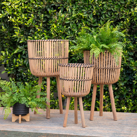 Natural Bamboo Footed Planter