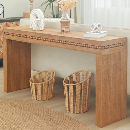 Natural Wood Console Table w/ Wood Beads Decoration