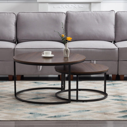 Set of 2 Brown Nesting Round Coffee Tables