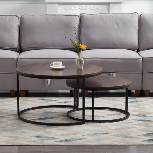 Set of 2 Brown Nesting Round Coffee Tables