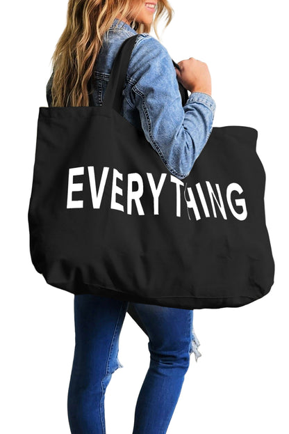 Negro 73*17*44cm EVERYTHING Bolso tote de lona grande con estampado de letras