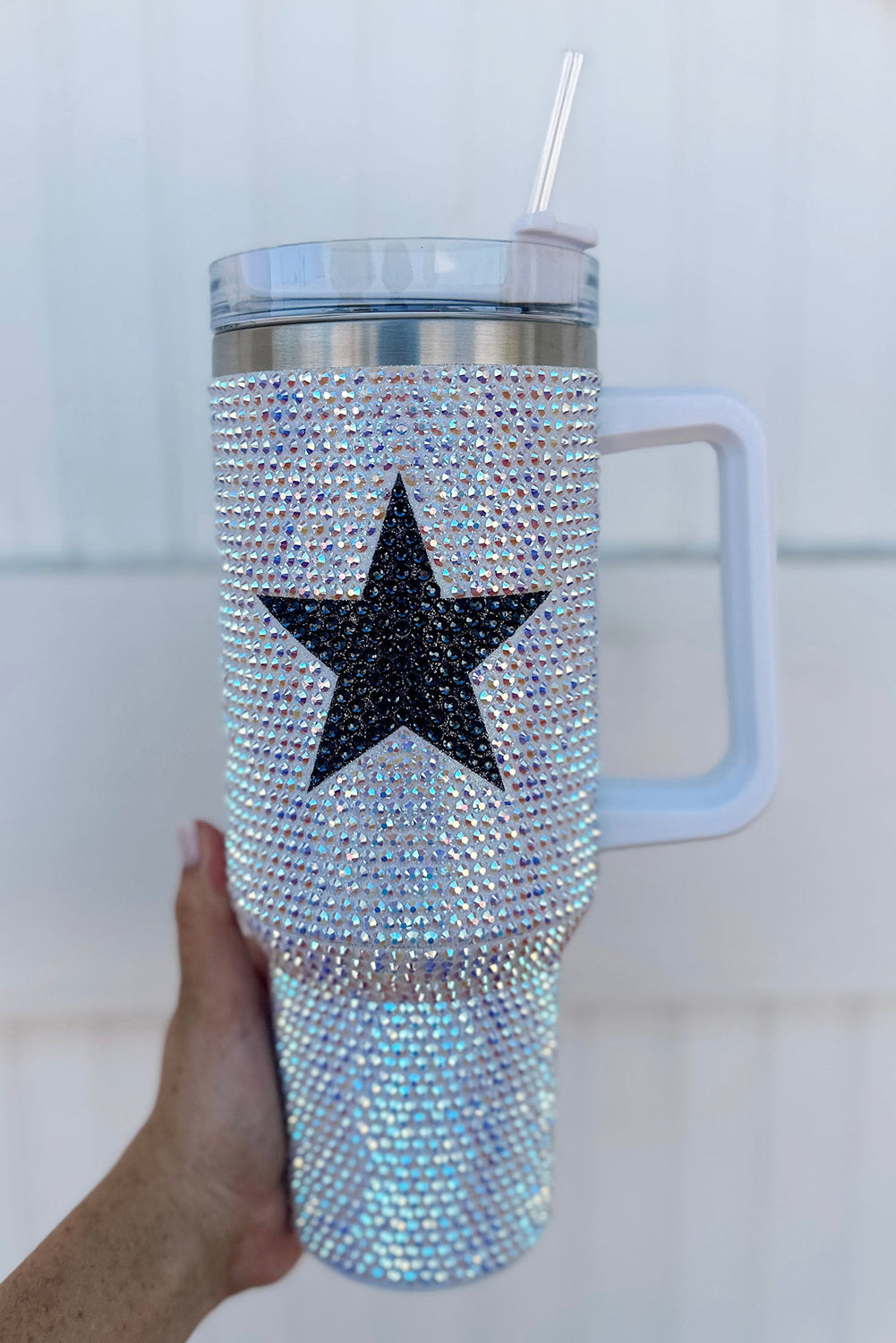 White Star Shape Full Rhinestone Stainless Portable Cup 40oz