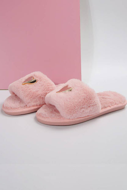 Heart Open Toe Plush Slippers