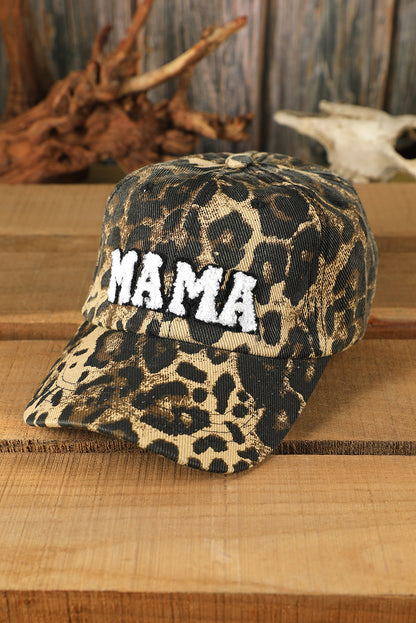 Gorra de béisbol con bordado de letra MAMA de leopardo