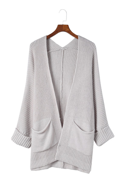 Gray Batwing Sleeve Pocket Oversized Cable Knit Cardigan