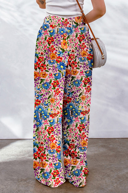 Pantalones extragrandes de pernera ancha con bolsillos y estampado floral multicolor