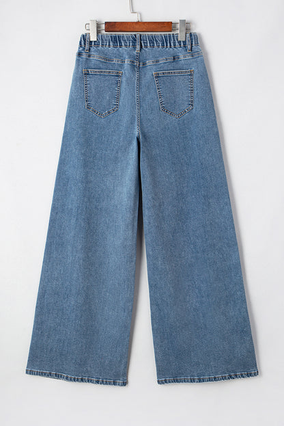 Dusk Blue Medium Wash Super Wide Leg Denim Pants