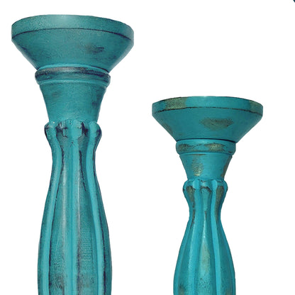 Turquoise Blue Wooden Candle Holder