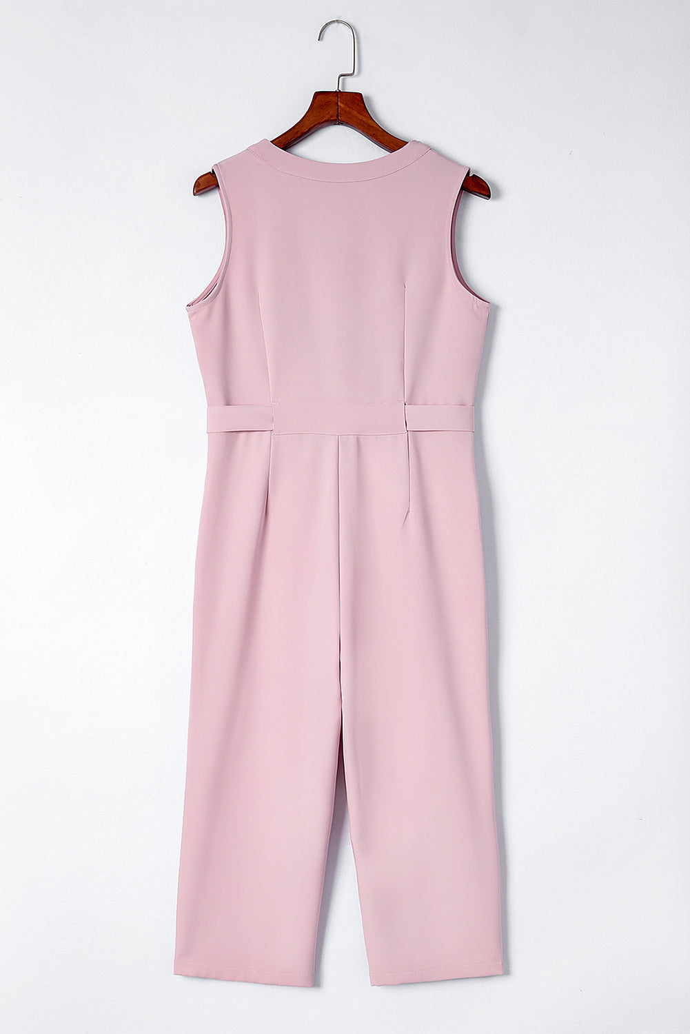 Buttoned Sleeveless Cropped Jumpsuit With Sash