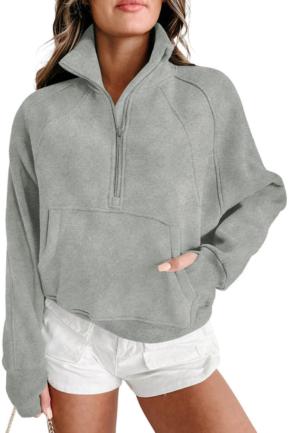 Zip Up Thumbhole Sleeve Sweatshirt