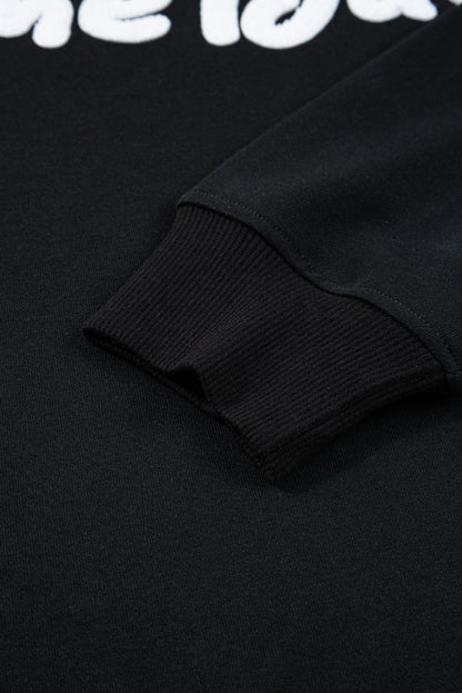 Black Chenille Game Day Graphic Drop Shoulder Sweatshirt