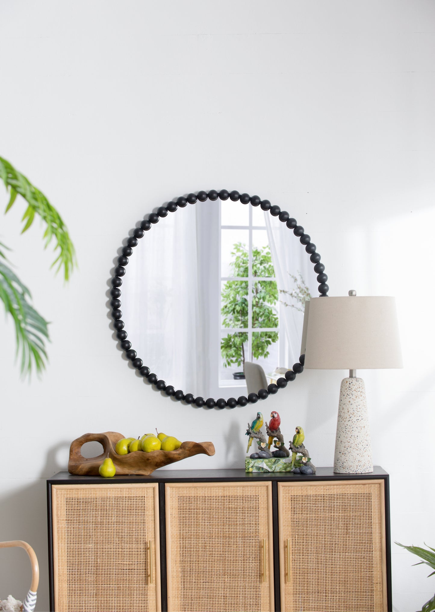 Circle Mirror w/ Metal Beaded Frame