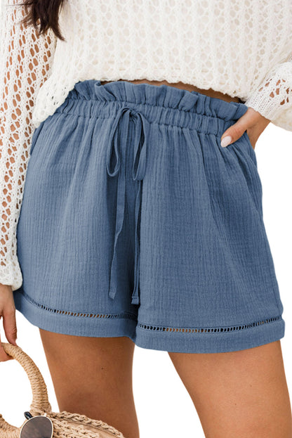 Sail Blue Cotton Gauze Paperbag Shorts