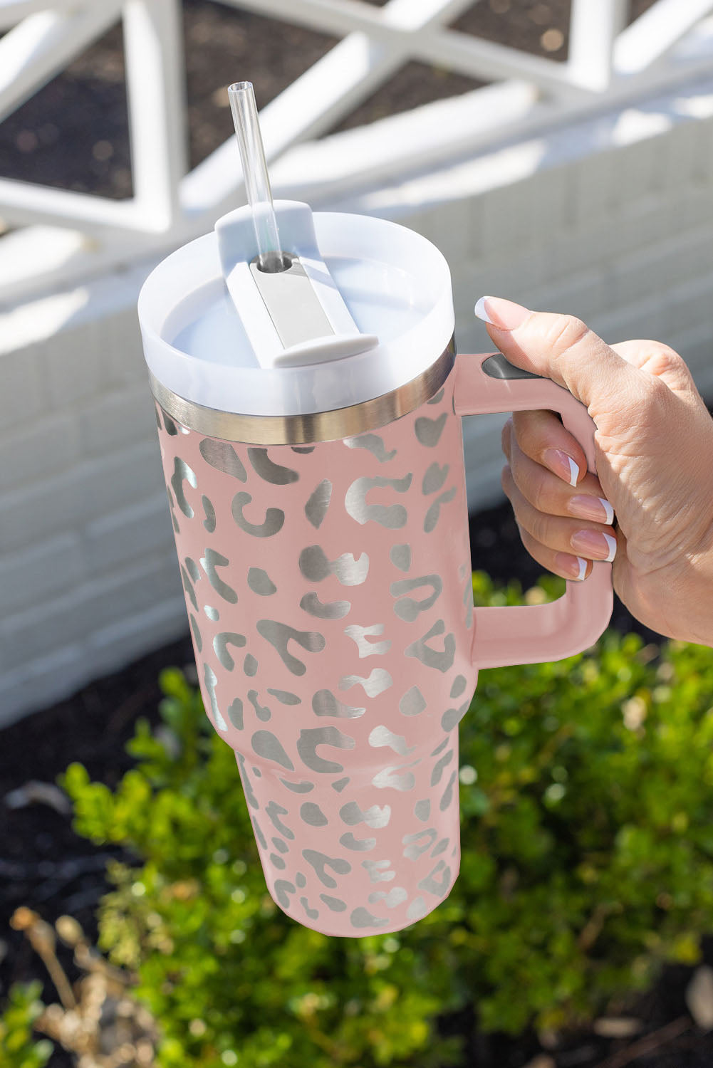 Taza portátil rosada del vaso del leopardo del acero inoxidable 40oz con la manija