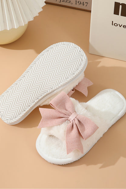 White Cute Bowknot Home Fluffy Slippers