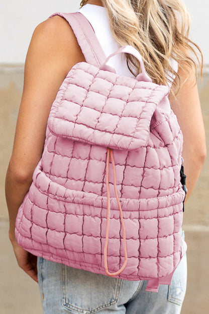 Medium Grey Solid Flapped Quilted Puffer Backpack