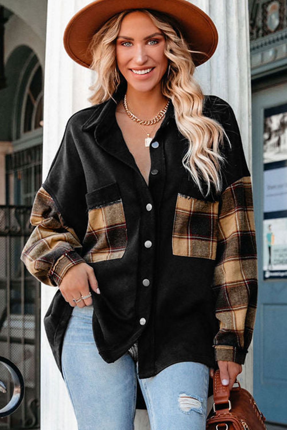 Plaid Patchwork Oversized Shacket