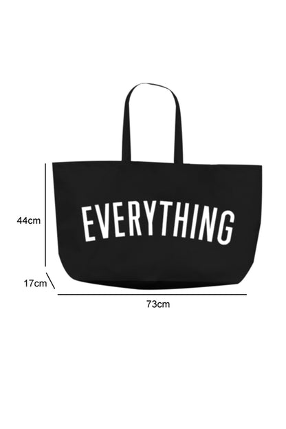 Black 73*17*44cm EVERYTHING Letter Print Large Canvas Tote Bag