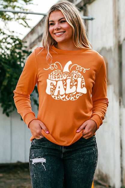 Orange HELLO FALL Pumpkin Graphic Sweatshirt