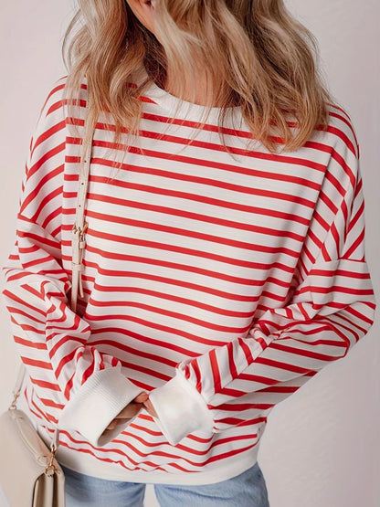 Striped Round Neck Long Sleeve Sweatshirt